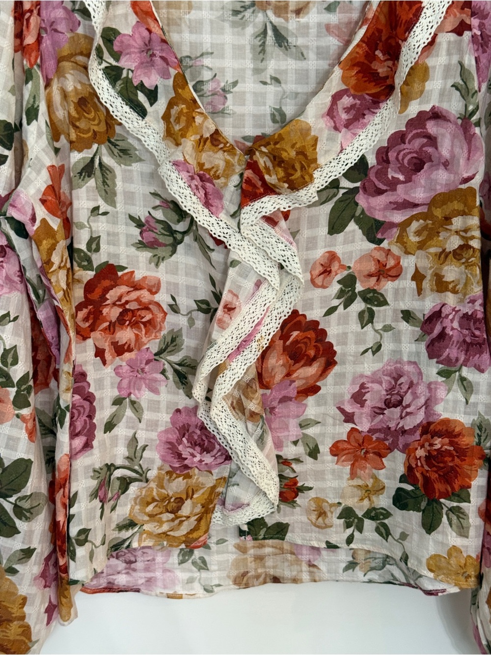 Show Me Your MuMu Lydia Ruffle V-Neck Blouse Ivory Hillside Floral 25628 - Picture 5 of 15